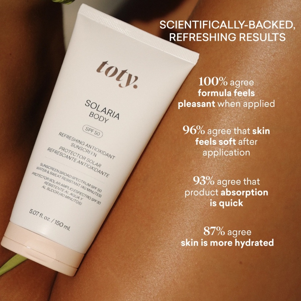 TOTY Solaria Body SPF 50 makes skin look gorgeous made to live in no white cast